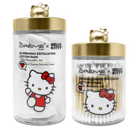 Hello Kitty Chic Reusable Matte Gold Jar Precision Cotton Swabs and Pads - Picture 1 of 9